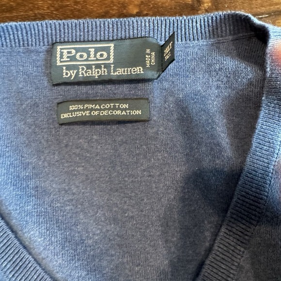Polo Ralph Lauren Men's 2XLT 100% Pima Cotton Blue With Yellow Pony Sweater Vest - Picture 6 of 10
